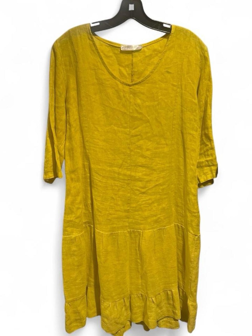 Relaxed Linen Tunic Dress in Mustard Yellow